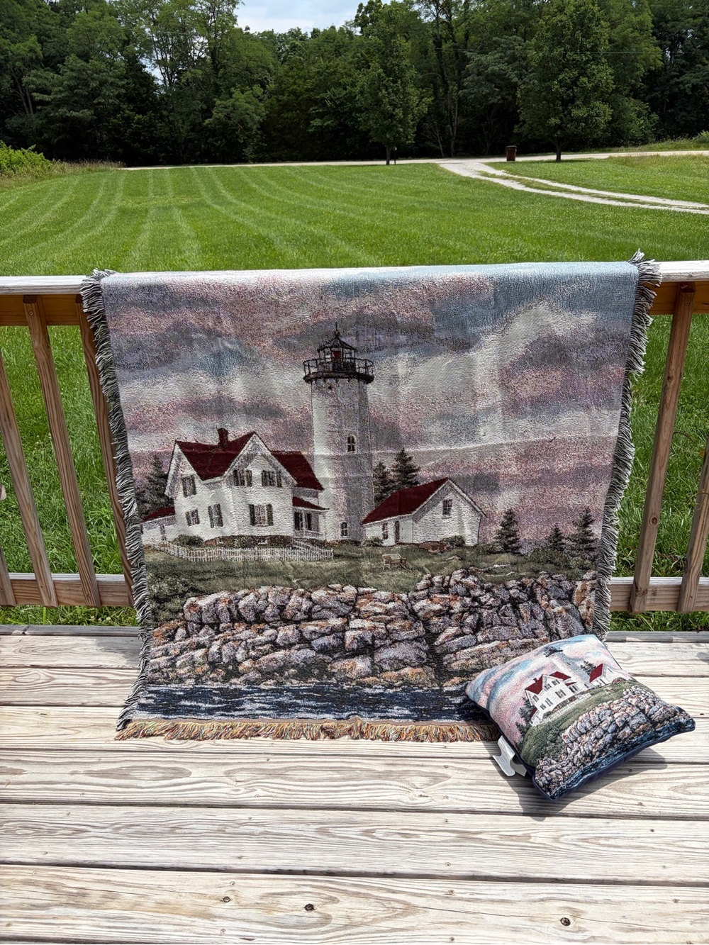 Mohawk Home Lighthouse Coastal Nautical Tapestry Throw Blanket Pillow 50 x 59
